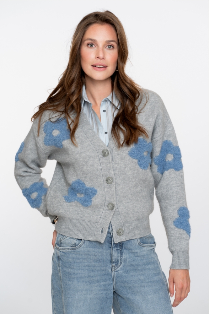 OVERSIZED VEST MET BLOEMENMOTIEF 54510 10 GREY MELANGE/BLUE